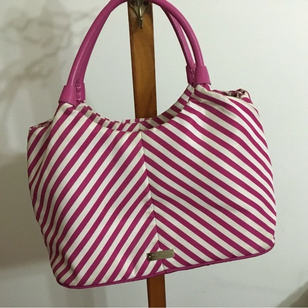 KATE SPADE SEASIDE SUTTON PINK WHITE STRIPE BOW SATCHEL PURSE